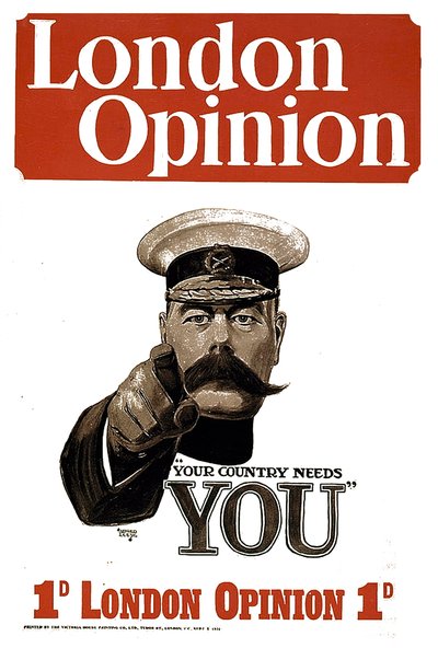 Il tuo paese ha bisogno di TE, poster per il London Opinion, 1914 da Alfred Leete